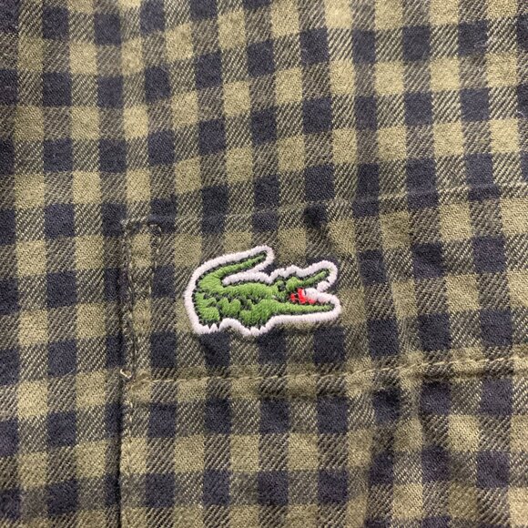 Lacoste Shirt Mens Small Green Gingham Check Regular Fit Cotton Button Up - Picture 7 of 10